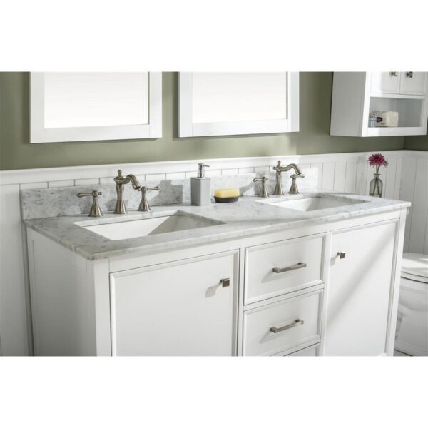 Legion Furniture WLF2160D-W 60 Inch White Finish Double Sink Vanity Cabinet with Carrara White Top