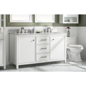 Legion Furniture WLF2160D-W 60 Inch White Finish Double Sink Vanity Cabinet with Carrara White Top