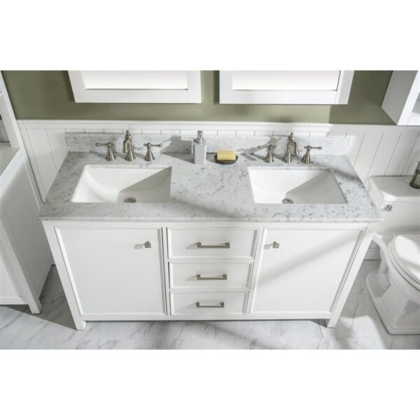 Legion Furniture WLF2160D-W 60 Inch White Finish Double Sink Vanity Cabinet with Carrara White Top