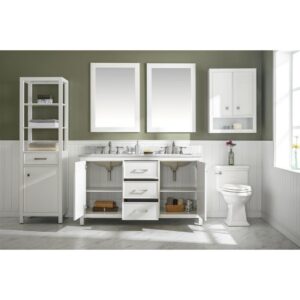 Legion Furniture WLF2160D-W 60 Inch White Finish Double Sink Vanity Cabinet with Carrara White Top