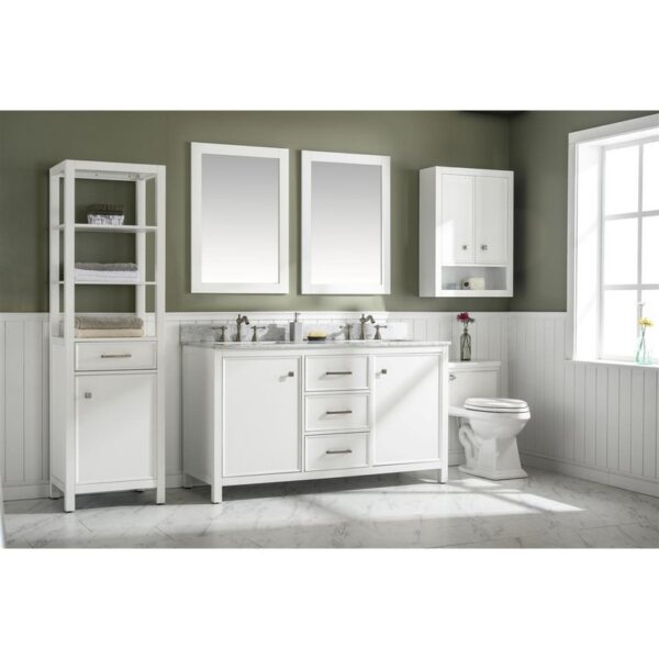 Legion Furniture WLF2160D-W 60 Inch White Finish Double Sink Vanity Cabinet with Carrara White Top