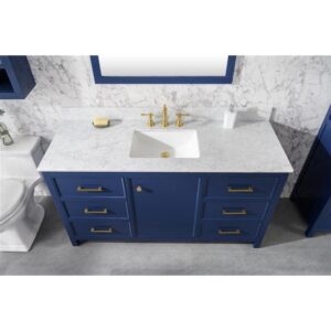 Legion Furniture WLF2160S-B 60 Inch Blue Finish Single Sink Vanity Cabinet with Carrara White Top