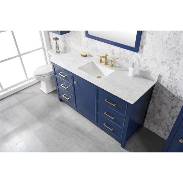 Legion Furniture WLF2160S-B 60 Inch Blue Finish Single Sink Vanity Cabinet with Carrara White Top