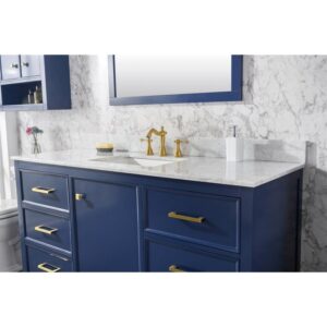 Legion Furniture WLF2160S-B 60 Inch Blue Finish Single Sink Vanity Cabinet with Carrara White Top