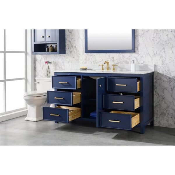 Legion Furniture WLF2160S-B 60 Inch Blue Finish Single Sink Vanity Cabinet with Carrara White Top