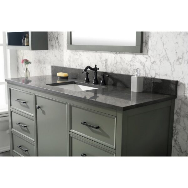 Legion Furniture WLF2160S-PG 60 Inch Pewter Green Finish Single Sink Vanity Cabinet with Blue Lime Stone Top