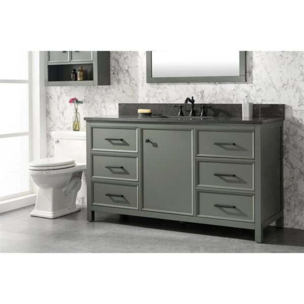 Legion Furniture WLF2160S-PG 60 Inch Pewter Green Finish Single Sink Vanity Cabinet with Blue Lime Stone Top