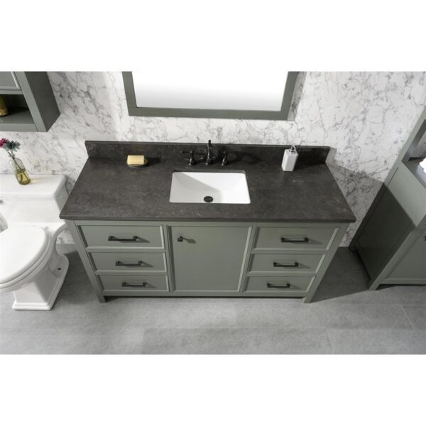 Legion Furniture WLF2160S-PG 60 Inch Pewter Green Finish Single Sink Vanity Cabinet with Blue Lime Stone Top