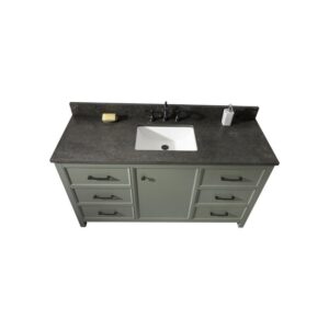 Legion Furniture WLF2160S-PG 60 Inch Pewter Green Finish Single Sink Vanity Cabinet with Blue Lime Stone Top