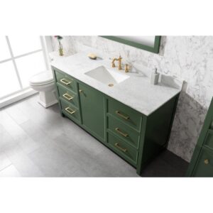 Legion Furniture WLF2160S-VG 60 Inch Vogue Green Finish Single Sink Vanity Cabinet with Carrara White Top