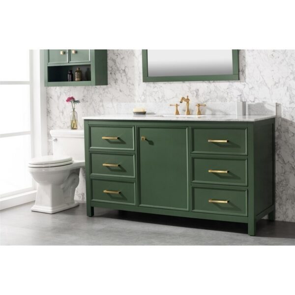 Legion Furniture WLF2160S-VG 60 Inch Vogue Green Finish Single Sink Vanity Cabinet with Carrara White Top