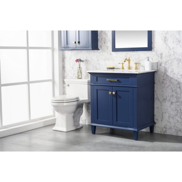 Legion Furniture WLF2230-B 30 Inch Blue Finish Sink Vanity Cabinet with Carrara White Top