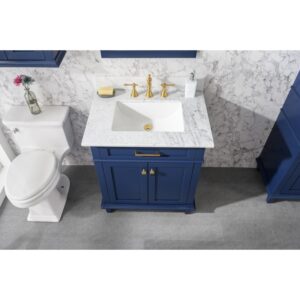 Legion Furniture WLF2230-B 30 Inch Blue Finish Sink Vanity Cabinet with Carrara White Top