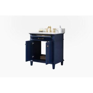 Legion Furniture WLF2230-B 30 Inch Blue Finish Sink Vanity Cabinet with Carrara White Top