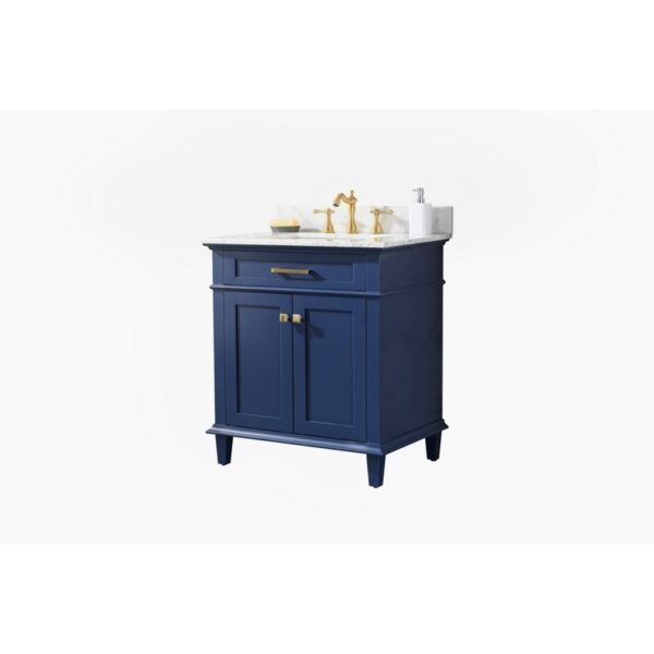 Legion Furniture WLF2230-B 30 Inch Blue Finish Sink Vanity Cabinet with Carrara White Top