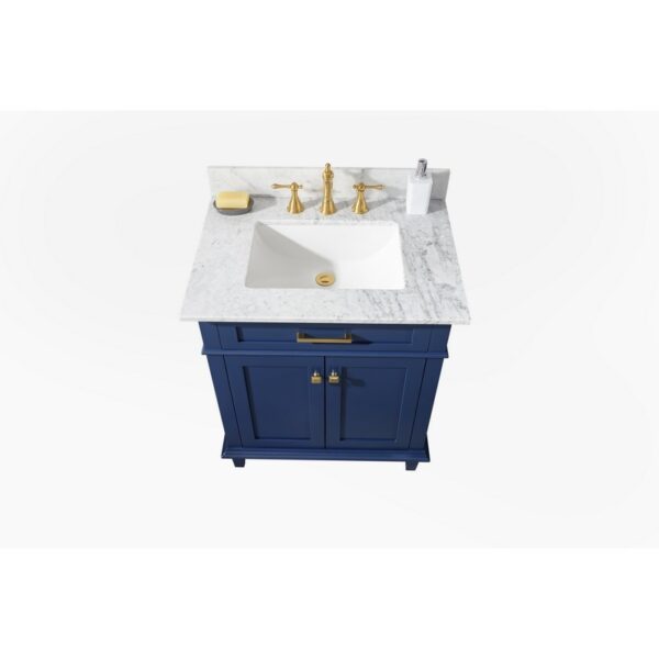 Legion Furniture WLF2230-B 30 Inch Blue Finish Sink Vanity Cabinet with Carrara White Top