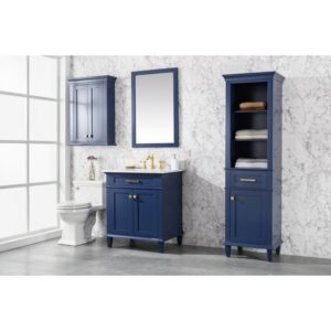 Legion Furniture WLF2230-B 30 Inch Blue Finish Sink Vanity Cabinet with Carrara White Top