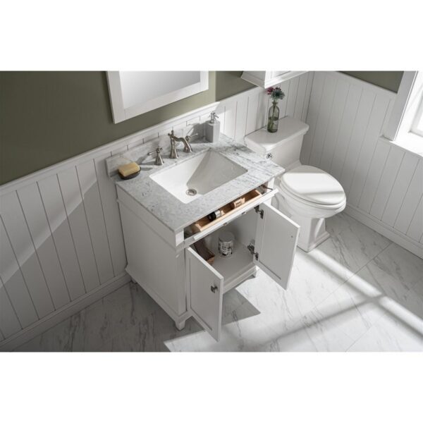 Legion Furniture WLF2230-W 30 Inch White Finish Sink Vanity Cabinet with Carrara White Top