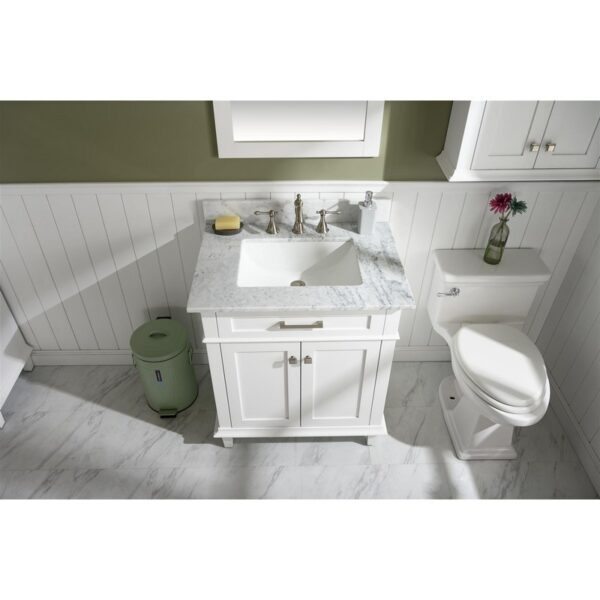 Legion Furniture WLF2230-W 30 Inch White Finish Sink Vanity Cabinet with Carrara White Top