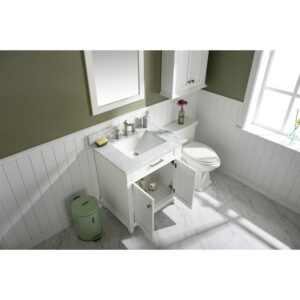 Legion Furniture WLF2230-W 30 Inch White Finish Sink Vanity Cabinet with Carrara White Top