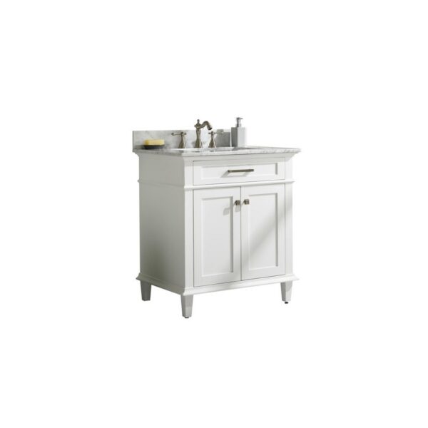 Legion Furniture WLF2230-W 30 Inch White Finish Sink Vanity Cabinet with Carrara White Top