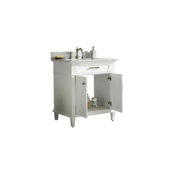 Legion Furniture WLF2230-W 30 Inch White Finish Sink Vanity Cabinet with Carrara White Top