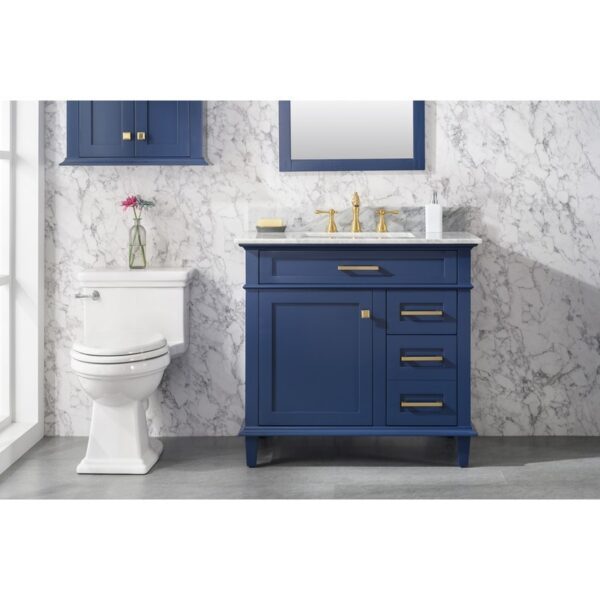 Legion Furniture WLF2236-B 36 Inch Blue Finish Sink Vanity Cabinet with Carrara White Top