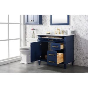 Legion Furniture WLF2236-B 36 Inch Blue Finish Sink Vanity Cabinet with Carrara White Top