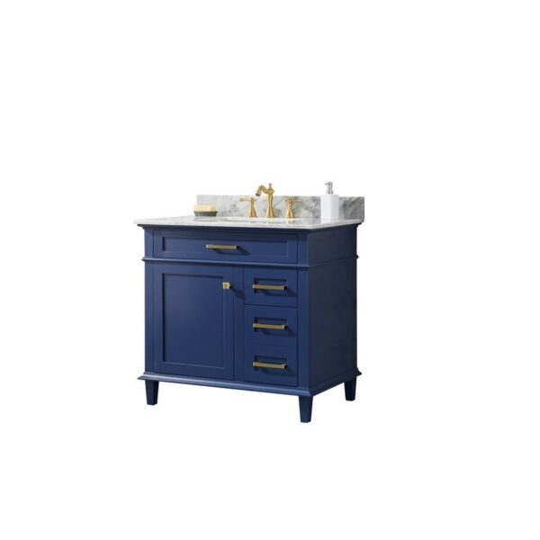 Legion Furniture WLF2236-B 36 Inch Blue Finish Sink Vanity Cabinet with Carrara White Top