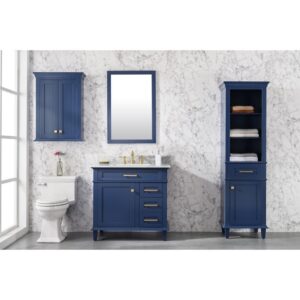 Legion Furniture WLF2236-B 36 Inch Blue Finish Sink Vanity Cabinet with Carrara White Top