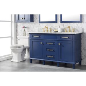 Legion Furniture WLF2254-B 54 Inch Blue Finish Double Sink Vanity Cabinet with Carrara White Top