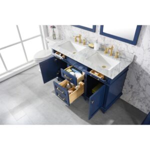 Legion Furniture WLF2254-B 54 Inch Blue Finish Double Sink Vanity Cabinet with Carrara White Top