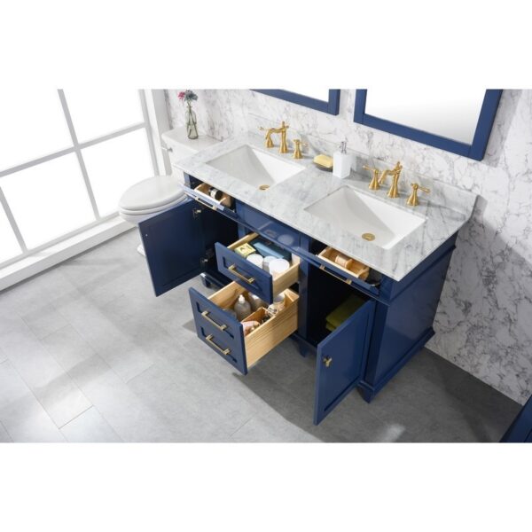 Legion Furniture WLF2254-B 54 Inch Blue Finish Double Sink Vanity Cabinet with Carrara White Top