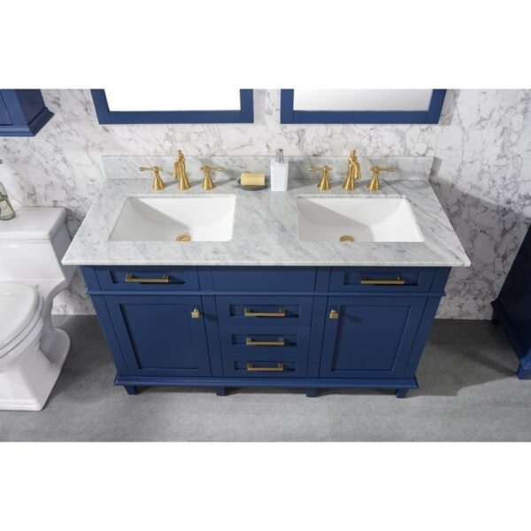 Legion Furniture WLF2254-B 54 Inch Blue Finish Double Sink Vanity Cabinet with Carrara White Top