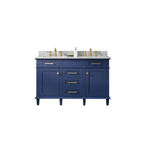 Legion Furniture WLF2254-B 54 Inch Blue Finish Double Sink Vanity Cabinet with Carrara White Top