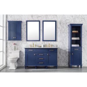 Legion Furniture WLF2254-B 54 Inch Blue Finish Double Sink Vanity Cabinet with Carrara White Top