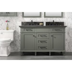 Legion Furniture WLF2254-PG 54 Inch Pewter Green Finish Double Sink Vanity Cabinet with Blue Lime Stone Top