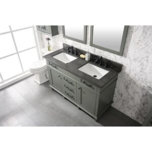 Legion Furniture WLF2254-PG 54 Inch Pewter Green Finish Double Sink Vanity Cabinet with Blue Lime Stone Top