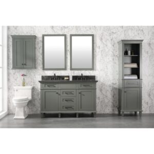 Legion Furniture WLF2254-PG 54 Inch Pewter Green Finish Double Sink Vanity Cabinet with Blue Lime Stone Top