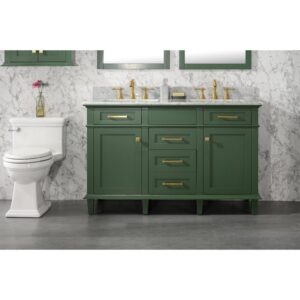 Legion Furniture WLF2254-VG 54 Inch Vogue Green Finish Double Sink Vanity Cabinet with Carrara White Top