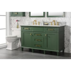 Legion Furniture WLF2254-VG 54 Inch Vogue Green Finish Double Sink Vanity Cabinet with Carrara White Top