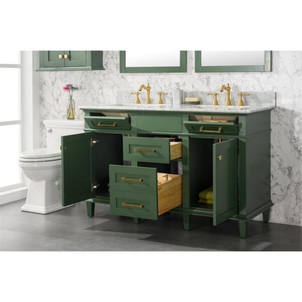 Legion Furniture WLF2254-VG 54 Inch Vogue Green Finish Double Sink Vanity Cabinet with Carrara White Top