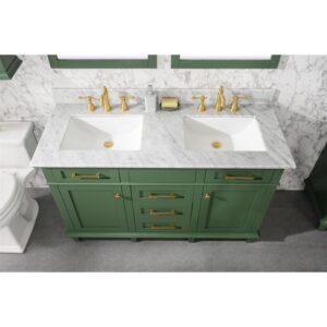 Legion Furniture WLF2254-VG 54 Inch Vogue Green Finish Double Sink Vanity Cabinet with Carrara White Top