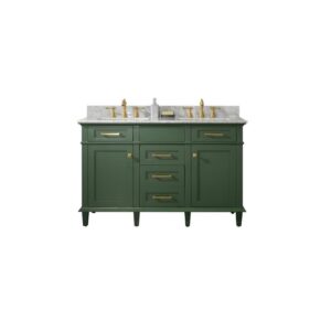 Legion Furniture WLF2254-VG 54 Inch Vogue Green Finish Double Sink Vanity Cabinet with Carrara White Top