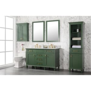 Legion Furniture WLF2254-VG 54 Inch Vogue Green Finish Double Sink Vanity Cabinet with Carrara White Top