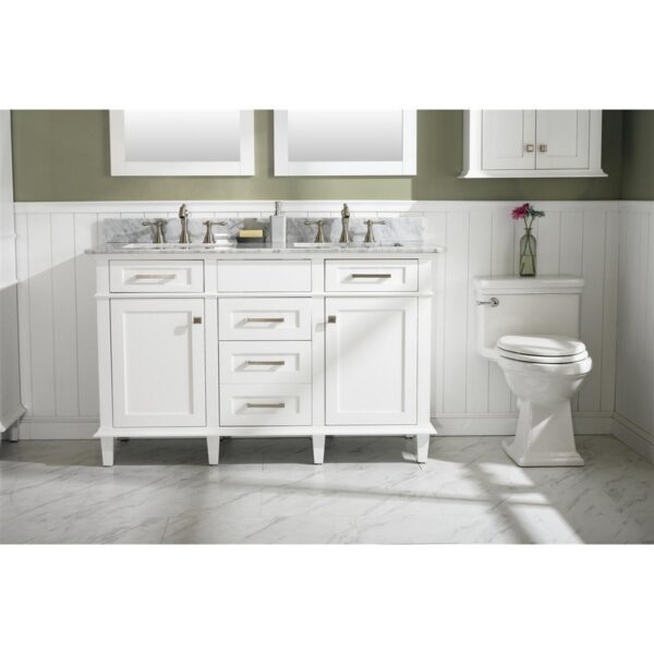 Legion Furniture WLF2254-W 54 Inch White Finish Double Sink Vanity Cabinet with Carrara White Top