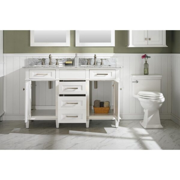 Legion Furniture WLF2254-W 54 Inch White Finish Double Sink Vanity Cabinet with Carrara White Top