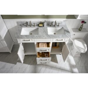 Legion Furniture WLF2254-W 54 Inch White Finish Double Sink Vanity Cabinet with Carrara White Top