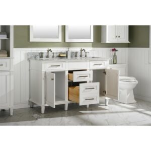 Legion Furniture WLF2254-W 54 Inch White Finish Double Sink Vanity Cabinet with Carrara White Top