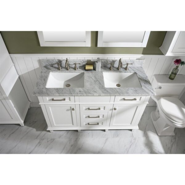 Legion Furniture WLF2254-W 54 Inch White Finish Double Sink Vanity Cabinet with Carrara White Top